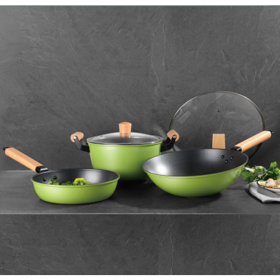 classic  enamel  look 5 pcs nonstick  carbon steel  casserole and fry pan set