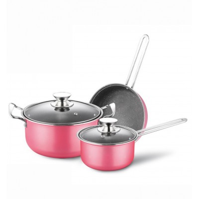 Hot Sale 5 pcs Non-stick Casseroles Rose Series Cookware High Quality Cooking Sets Marble Coating cookware sets