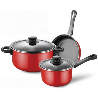 Hot selling 5 pcs non-stick coating cooking sets carbon steel casserole set fry pan set red cookware sets