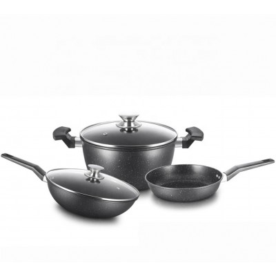 High Quality 5 PCS Cookware Sets Double Side Marble Coating Cast Iron Kitchen Wares Non Stick Cookware Set